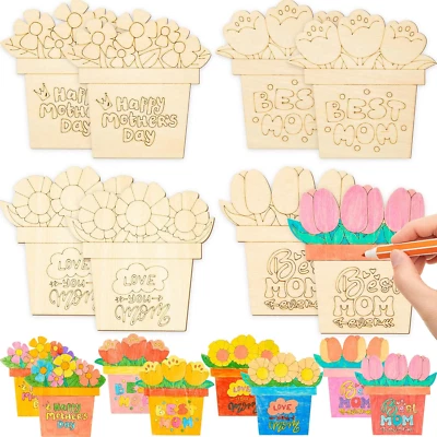 8 Pcs Mother'S Day Wood Fridge Magnet Color Your Own Mom Frame Floral Flowers DI - image 1 of 4