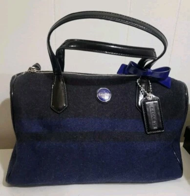 Bolso Cartera Coach Vintage Charol Dos Tonos Lana Rayada F24784 Foto 1 de 4