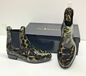 Ralph Lauren Tally Bo Ral Rubber Rain Boots Leopard Animal Print Shoes Womens 5 - Picture 1 of 6