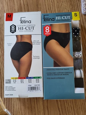 Paquete de 8 bragas de ropa interior Felina de algodón elástico de corte alto S M 4-5-6 negras grises WT Foto 1 de 4