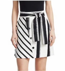 Maje Women's Skirt Size 38 FR / M Striped With Belt Linen Blend E18JONSON - Picture 1 of 10