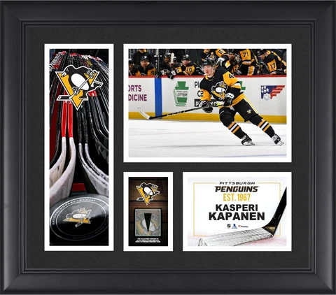 Kasperi Kapanen Penguins FRMD 15" x 17" Player Collage with a Piece of GU Puck Cover