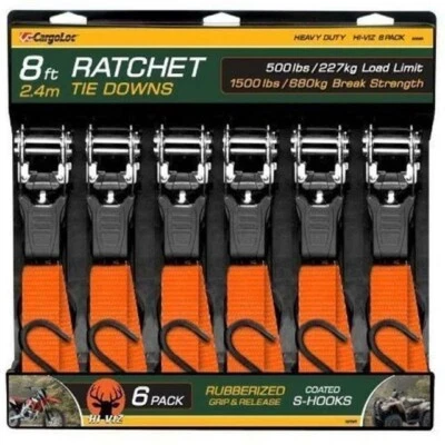 CARGOLOC 8 FT. 1500 LBS RATCHET TIE DOWN STRAPS S-HOOK, HI-VIZ CAMO (32585) - Image 1 of 2