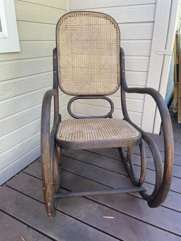 Vintage Stendig Bentwood & Cane Rocker Rocking Chair with Double Loop RARE Retro Cover