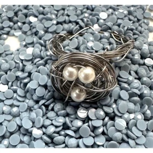 Handmade Silvertone Wrapped Wire Nest Ring With Faux Pearls Size 9 - Picture 1 of 5