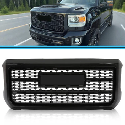 Front Upper Grille For 2015-2019 GMC Sierra 2500HD 3500HD Denali Gloss Black - Image 1 of 4