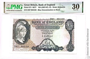 1957 GREAT BRITAIN BANK OF ENGLAND Five Pounds Banknote PMG 30 VF - Picture 1 of 2