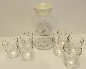 Libbey Juice Carafe w/ Lid & 7 Glass Set Gold 1950s 60s Vintage Rare MCM Libby - Picture 1 of 19
