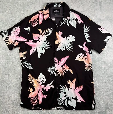 Camisa Hollister Para Hombre Manga Corta Floral Hawaiana Negra 100% Viscosa Talla Lg Foto 1 de 4
