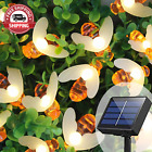Solar Bee String Lights Outdoor 40 LED 20Ft, Honeybee Fairy Lights, Waterproof S