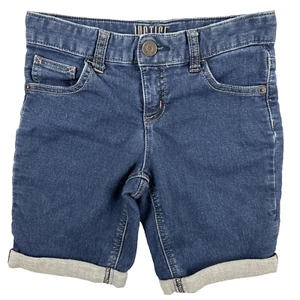 Justice Girls Size 10 Blue Denim Jean Shorts Cuffed Rolled Hem Embroidered PKT - Picture 1 of 11