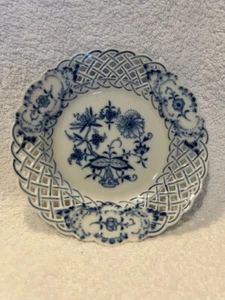 Meissen Piatto Traforato Cipolla Blu 6" con Marchio Spade Croce, 6 Pezzi - Foto 1 di 4