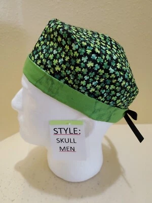 Clovers Mini on Black St. Patrick's Men's Skull/Chemo Surgical Scrub Hat/Cap - Image 1 of 4