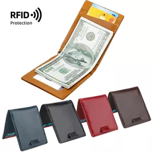 Portafoglio Uomo Slim con Fermasoldi Blocco RFID Bifold Porta Carte di Credito - Foto 1 di 37
