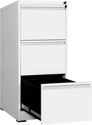 Steel File Cabinet 3 Drawer Metal Vertical Filing Locking Organiser Office Home  - image 1 of 4