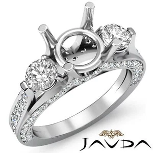 3 Stone Round Semi Mount Diamond Engagement Ring Micro Pave Setting 1.30 Ctw - Picture 1 of 36