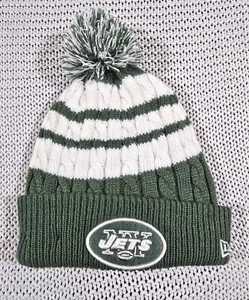 New Era NFL NY Jets Beanie Cable Knit Pom Pom Cuffed Winter Hat Green White - Picture 1 of 6