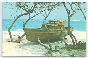 Postkarte Kranich Strand St. Philip altes müdes Fischerboot Barbados Westindien - Bild 1 von 2