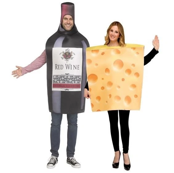 Fantasias masculinas femininas Fun World adulto 2 peças de vinho e queijo casais Halloween novas com etiquetas - Imagem 1 de 1