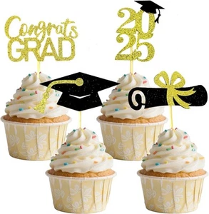24 PCS 2025 Graduation Cupcake Toppers, Diploma, Grad Cap Set, Graduation Party  - Picture 1 of 7