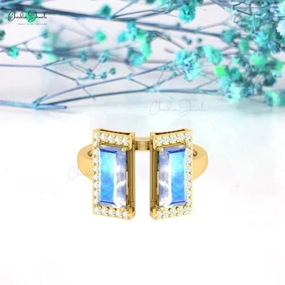 Помолвочное кольцо с ореолом из чистого золота 14 карат с лунным камнем и бриллиантом 5,5 карата - Изображение 1 из 4