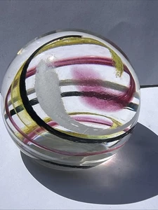 Vintage Caithness Glass Red Yellow Black Swirl Paperweight C11G - Picture 1 of 7