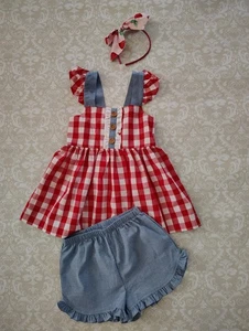Tabitha Twinkle 7-8 Red White Gingham Shorts Outfit Strawberry Eleanor Rose - Picture 1 of 5