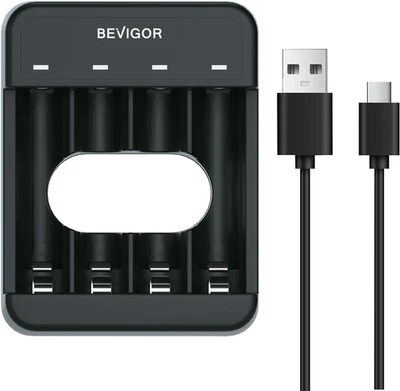 4 Bays AA AAA Battery Charger, USB High-Speed Charging, Independent Slot, for Ni - Image 1 of 4