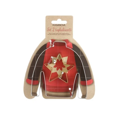 Set 2 formine tagliabiscotti Natale stella e maglione argento - Immagine 1 di 4