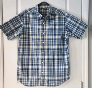 Columbia Mens Blue Plaid Button Down Short Sleeve Shirt Size L 100% Cotton - Picture 1 of 8