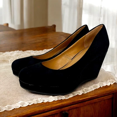 ANA Kenny Negro Tacones de Cuña Vegano Gamuza Zapatos para Mujer Talla 6 Clásicos Boda Fiesta Foto 1 de 4