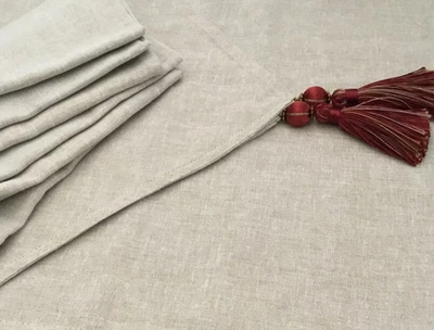 Table runner lightweight linen blend fabric. 6 matching napkins. Tassels. Custom - Image 1 of 3