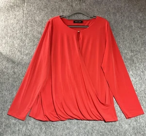 Camisa Top Ivanka Trump Mujer Grande Roja Drapeada Frontal Cerradura Manga Larga - Imagen 1 de 9