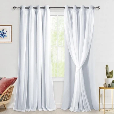 Mix & Match Blackout Curtains with Sheer Overlay, Extra Long Double Layer The... - Image 1 of 4