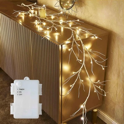 Birch Garland with Lights 6FT 48 LED Battery Operated, Lighted Twig Vine with... - Image 1 of 4