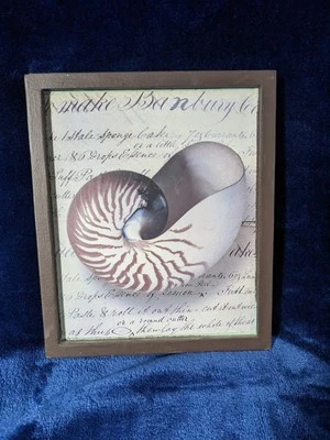 Wall Art Red Nautilus Waves seashell beach coastal tropical home decor wood sign - Image 1 of 4