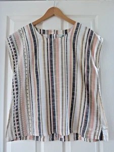 Weird Fish 100% Organic Cotton Embroidered/Striped Blouse/Top Size 16 VGC - Picture 1 of 7