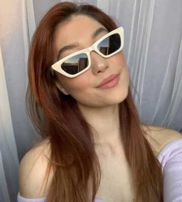 Новые модные элегантные кремовые женские солнцезащитные очки с белыми с синими линзами кошачий глаз. - Изображение 1 из 4