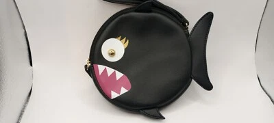 Luv Betsey Johnson Black Piranha Coin Purse Circle Faux Leather Short Strap - Image 1 of 4