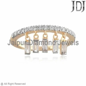 Natural White Pave Diamond Baguette Ring Solid 14k Yellow Gold Fine Jewelry GIFT - Picture 1 of 5