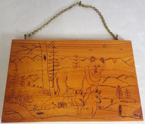 Wood Burned Family Of Wolves Wolf Picture Wildlife Outsider Art Rustic Folk Art Cover