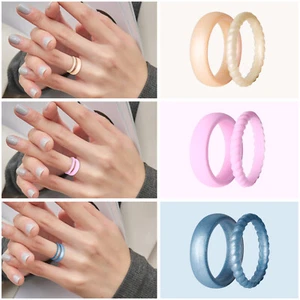 6 Pack Silicone Wedding Ring 3mm&6mm Band Rubber Flexi Gym Crossfit Work Set - Picture 1 of 28