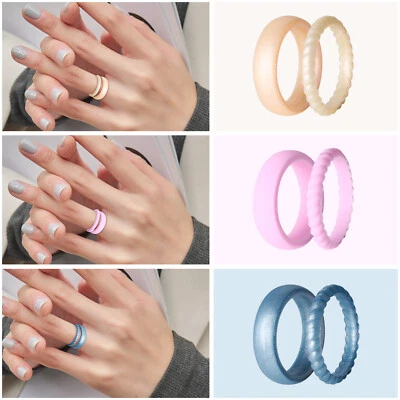 6 Pack Silicone Wedding Ring 3mm&6mm Band Rubber Flexi Gym Crossfit Work Set - Image 1 of 4