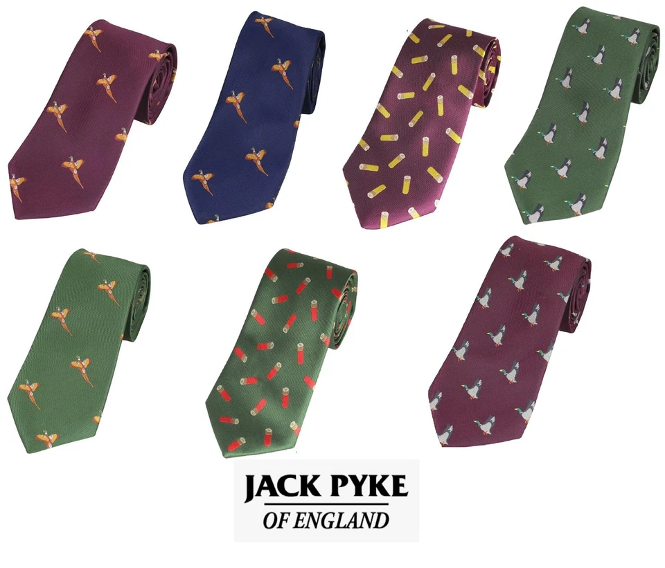 JACK PYKE Game Shooting Country Tie Cartridge Pheasant Duck Wine Green Farmer
