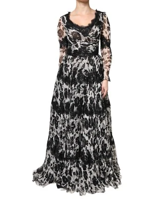Dolce & Gabbana Robe Noir Soie Floral Dentelle Ricamo Balle Maxi IT40/US6/S - Photo 1/4