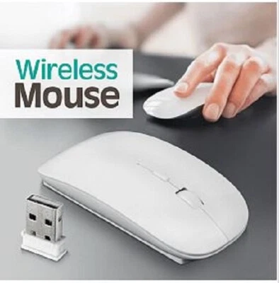 White Ultra Slim Thin Wireless Mouse Mice for PC Laptop Windows Apple Macbook  - Image 1 of 4