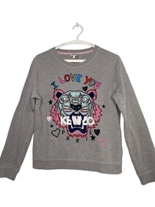 KENZO Kids Youth Girls Size Large Sweatshirt Sweater Embroidered Tiger Grey Pink - Picture 1 of 6
