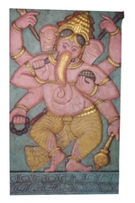 Vintage Ganesha Sculpture Panel Door Ganesh Good Luck, Remover of Decor 