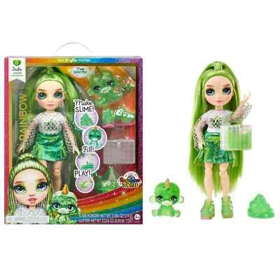 MGA ENTERTAINMENT Rainbow High Jade, Green with Yeti Pet, 11” Doll DIY Sparkle Slime Kit ~New~