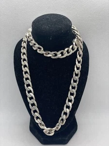 BRACCIALE ARGENTO STERLING MASSICCIO CORDOLO PIATTO 68,4G VINTAGE 20" 20 POLLICI USATO 925 - Foto 1 di 4